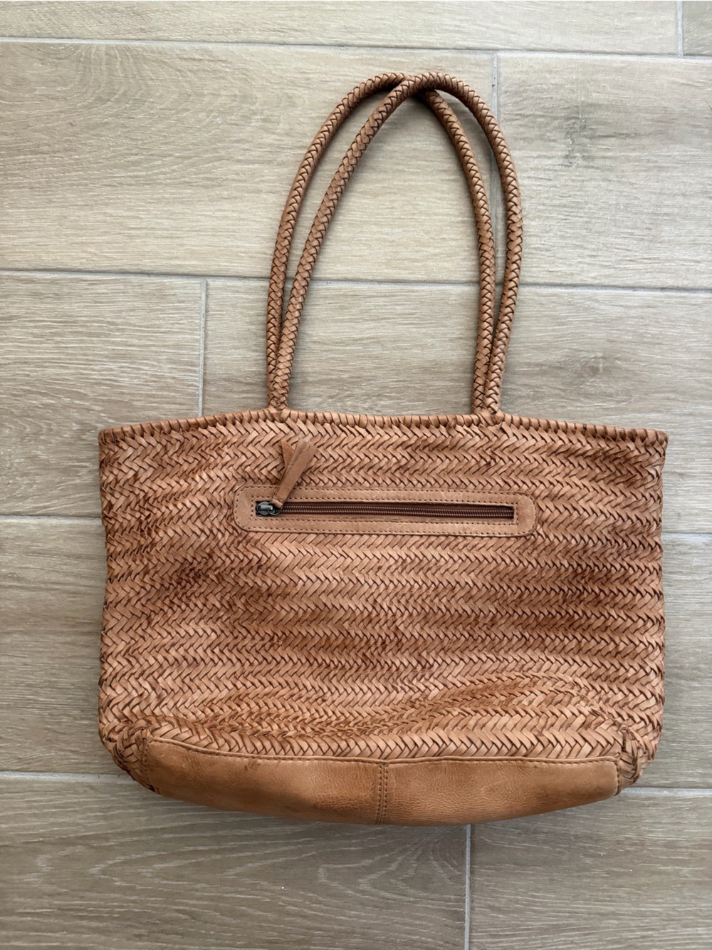 Leather shoulder bag made in India woven brown pen stain - Picture 2 of 5